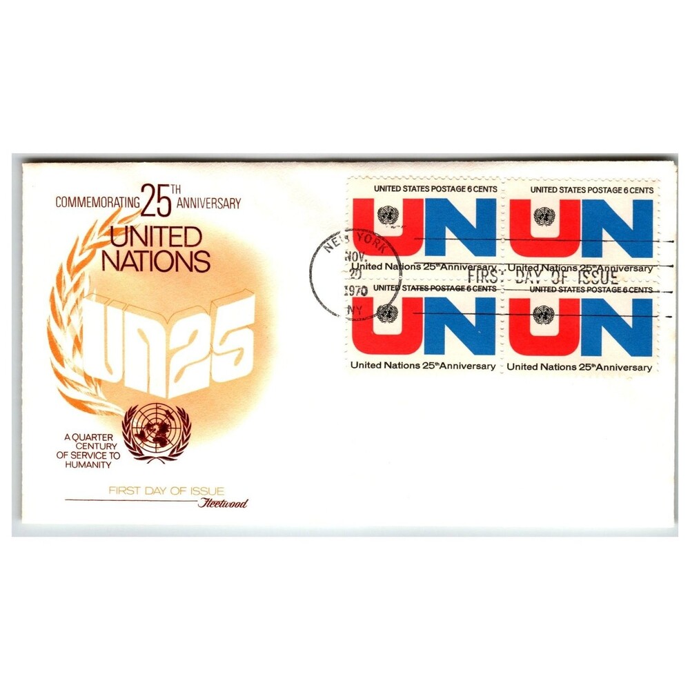 United Nations 25th Anniversary First Day Cover 1970 New York Scott #1416